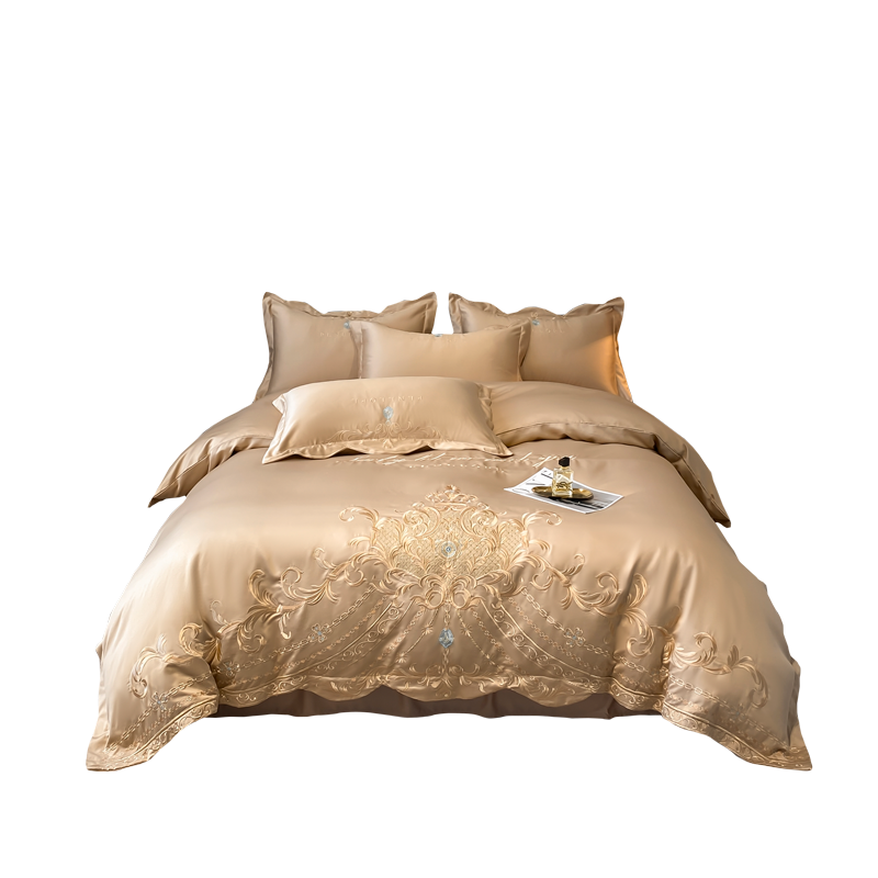 OEM ODM Wholesale Luxury Ice Silk Cotton Bedding Set European Style With Embroidery Skin Friendly Breathable Modern for Home
