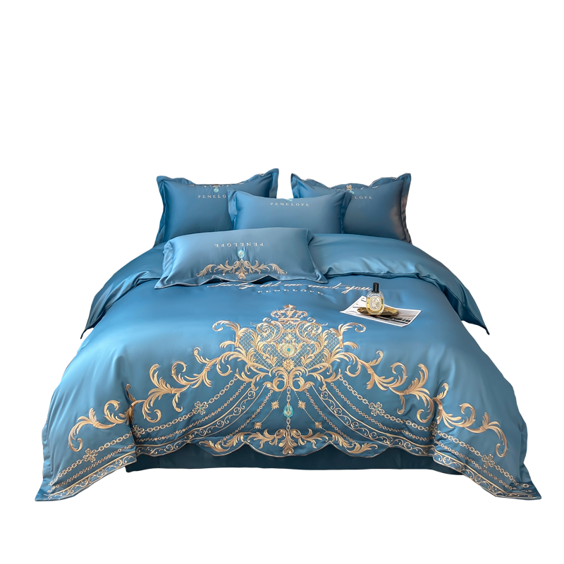 OEM ODM Wholesale Luxury Ice Silk Cotton Bedding Set European Style With Embroidery Skin Friendly Breathable Modern for Home