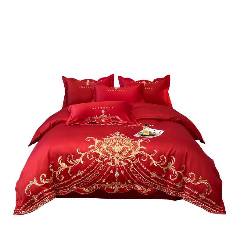 OEM ODM Wholesale Luxury Ice Silk Cotton Bedding Set European Style With Embroidery Skin Friendly Breathable Modern for Home