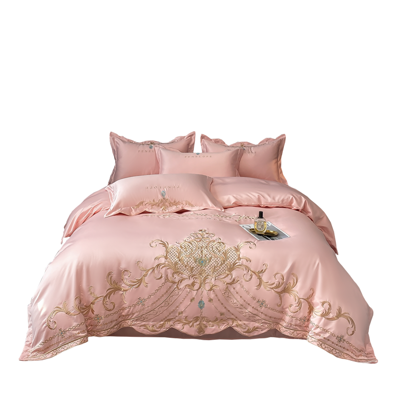 OEM ODM Wholesale Luxury Ice Silk Cotton Bedding Set European Style With Embroidery Skin Friendly Breathable Modern for Home