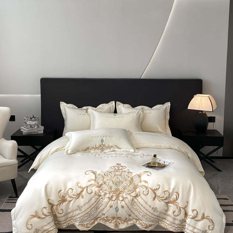 OEM ODM Wholesale Luxury Ice Silk Cotton Bedding Set European Style With Embroidery Skin Friendly Breathable Modern for Home