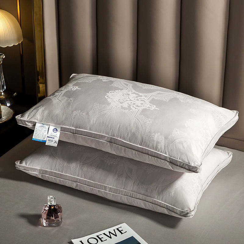 Premium 100% Cotton Cover White Goose Down Pillow Bacteriostatic Skin Friendly Ergonomic Neck Support Pillow for Hotel Home