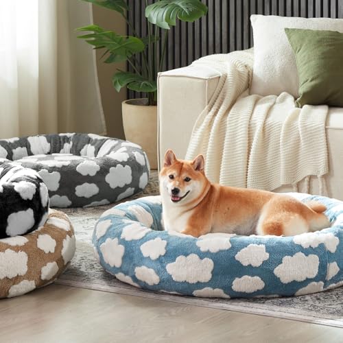 Cloud Pattern Donut Dog Bed, Calming Plush Bed for Large Dogs