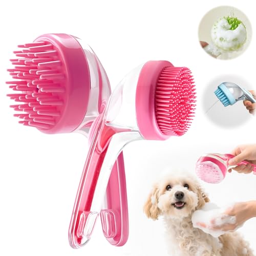 Pet Bath Brush with Shampoo Dispenser, Soft Silicone Grooming Brush for Dogs & Cats