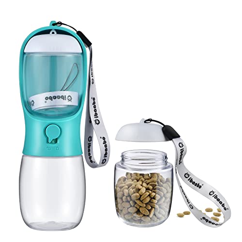 Portable Dog Water Bottle with Food Storage, 2-in-1 Leak-Proof Pet Water Dispenser for Outdoor Walking, Hiking & Travel