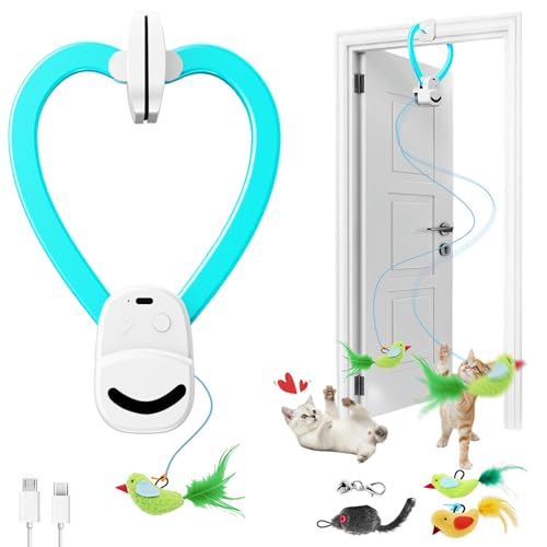 Interactive Hanging Cat Toy, Automatic Moving Door Hanger with Bird & Mouse Refills