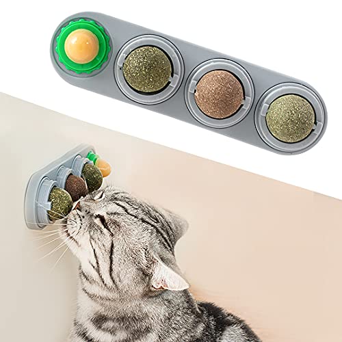 4-in-1 Catnip Wall Balls, Rotatable Cat Treat Lick Balls for Cats