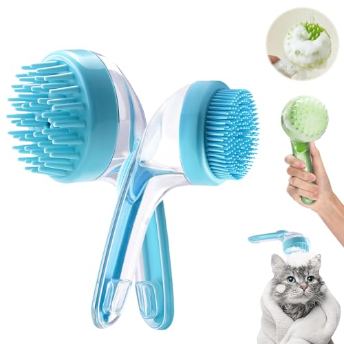 Pet Bath Brush with Shampoo Dispenser, Soft Silicone Grooming Brush for Dogs & Cats