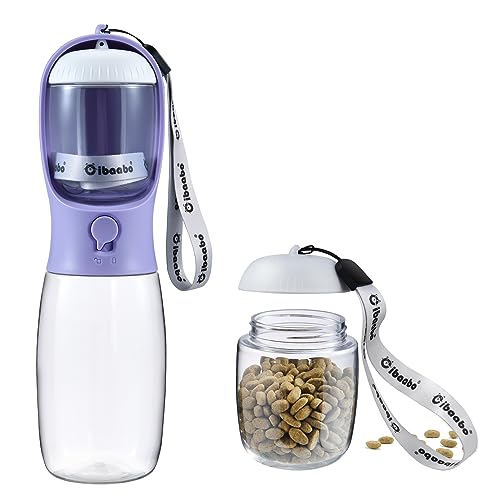 Portable Dog Water Bottle with Food Storage, 2-in-1 Leak-Proof Pet Water Dispenser for Outdoor Walking, Hiking & Travel