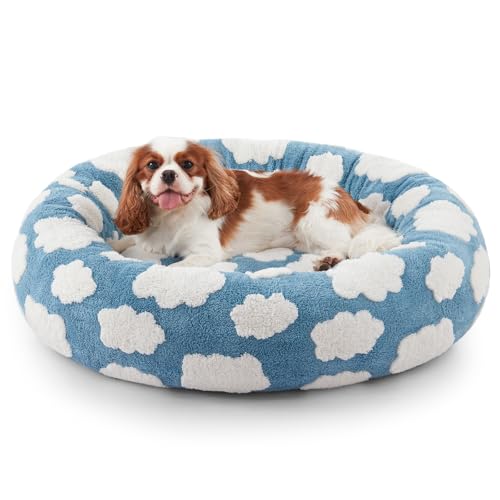 Cloud Pattern Donut Dog Bed, Calming Plush Bed for Large Dogs