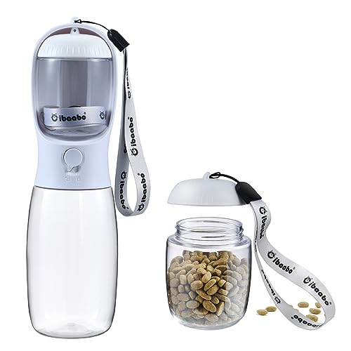 Portable Dog Water Bottle with Food Storage, 2-in-1 Leak-Proof Pet Water Dispenser for Outdoor Walking, Hiking & Travel