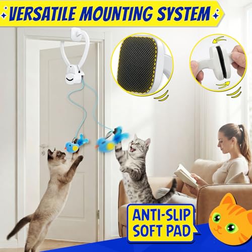 Interactive Hanging Cat Toy, Automatic Moving Door Hanger with Bird & Mouse Refills