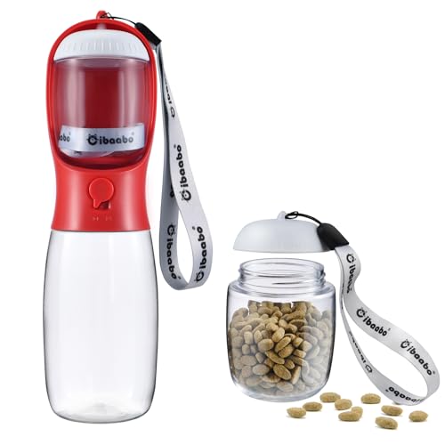Portable Dog Water Bottle with Food Storage, 2-in-1 Leak-Proof Pet Water Dispenser for Outdoor Walking, Hiking & Travel