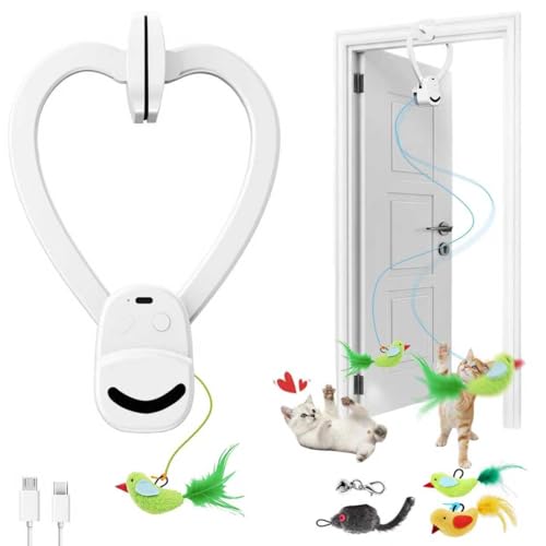 Interactive Hanging Cat Toy, Automatic Moving Door Hanger with Bird & Mouse Refills