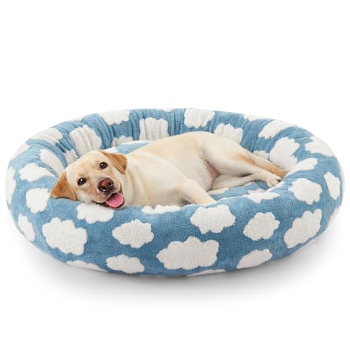 Cloud Pattern Donut Dog Bed, Calming Plush Bed for Large Dogs