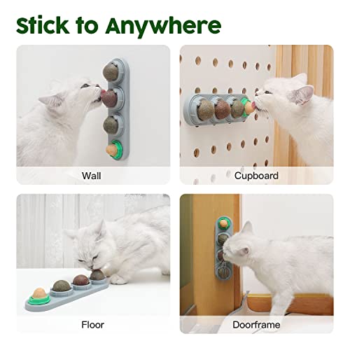 4-in-1 Catnip Wall Balls, Rotatable Cat Treat Lick Balls for Cats