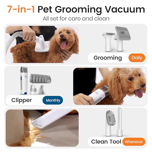 Pet Grooming Vacuum Kit, Dog & Cat Hair Vacuum with Clippers