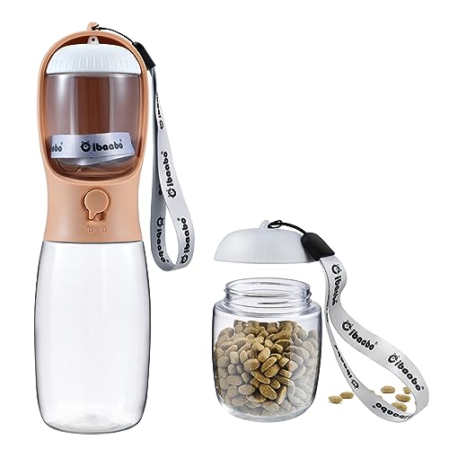 Portable Dog Water Bottle with Food Storage, 2-in-1 Leak-Proof Pet Water Dispenser for Outdoor Walking, Hiking & Travel