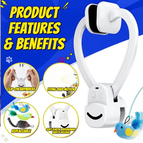 Interactive Hanging Cat Toy, Automatic Moving Door Hanger with Bird & Mouse Refills
