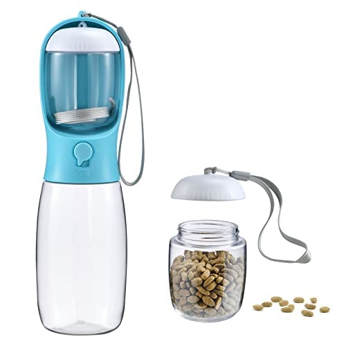 Portable Dog Water Bottle with Food Storage, 2-in-1 Leak-Proof Pet Water Dispenser for Outdoor Walking, Hiking & Travel