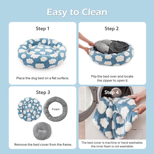 Cloud Pattern Donut Dog Bed, Calming Plush Bed for Large Dogs