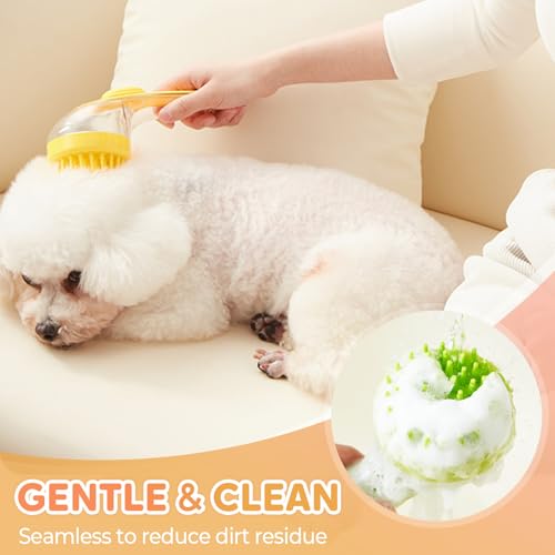 Pet Bath Brush with Shampoo Dispenser, Soft Silicone Grooming Brush for Dogs & Cats