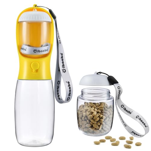 Portable Dog Water Bottle with Food Storage, 2-in-1 Leak-Proof Pet Water Dispenser for Outdoor Walking, Hiking & Travel