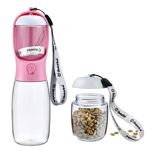 Portable Dog Water Bottle with Food Storage, 2-in-1 Leak-Proof Pet Water Dispenser for Outdoor Walking, Hiking & Travel