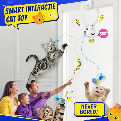Interactive Hanging Cat Toy, Automatic Moving Door Hanger with Bird & Mouse Refills