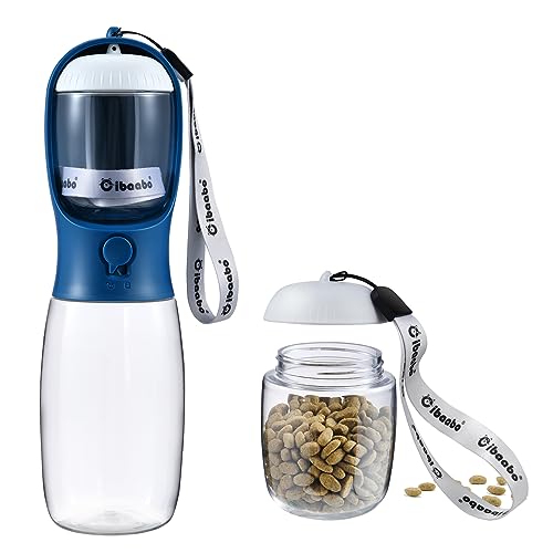Portable Dog Water Bottle with Food Storage, 2-in-1 Leak-Proof Pet Water Dispenser for Outdoor Walking, Hiking & Travel