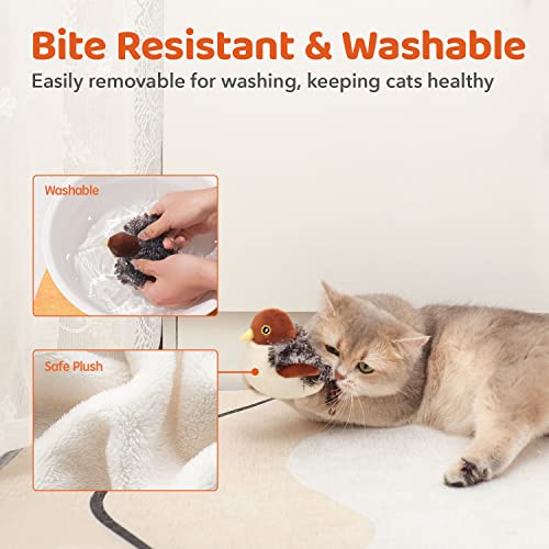 Interactive Cat Toy Bird with Hanging Wand, Squeaky Plush Teaser for Indoor Cats