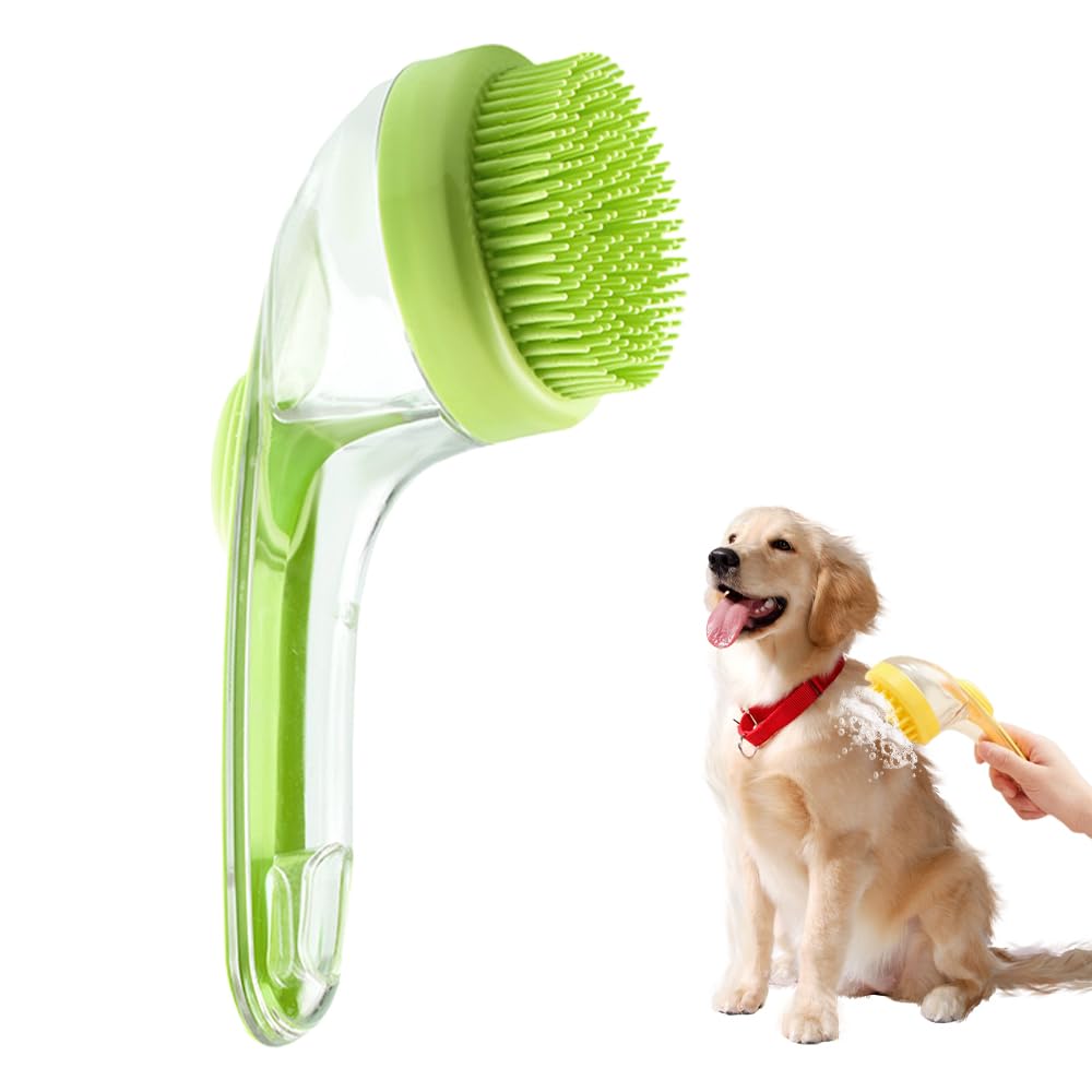 2 in 1 Dog Bathing Grooming Massage Brush with Shampoo Dispenser