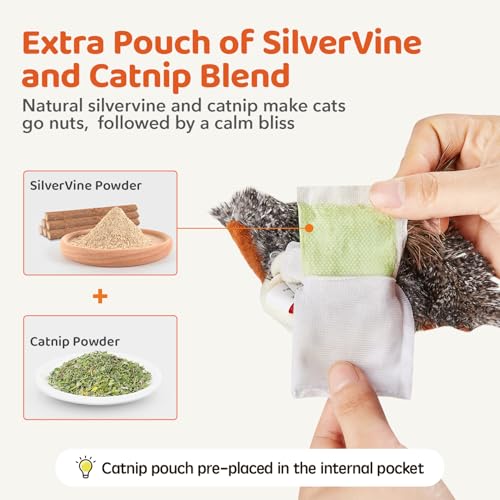 Interactive Cat Toy Bird with Hanging Wand, Squeaky Plush Teaser for Indoor Cats