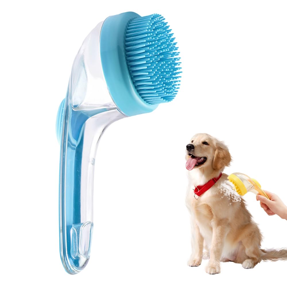 2 in 1 Dog Bathing Grooming Massage Brush with Shampoo Dispenser
