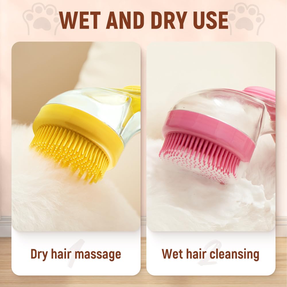 2 in 1 Dog Bathing Grooming Massage Brush with Shampoo Dispenser