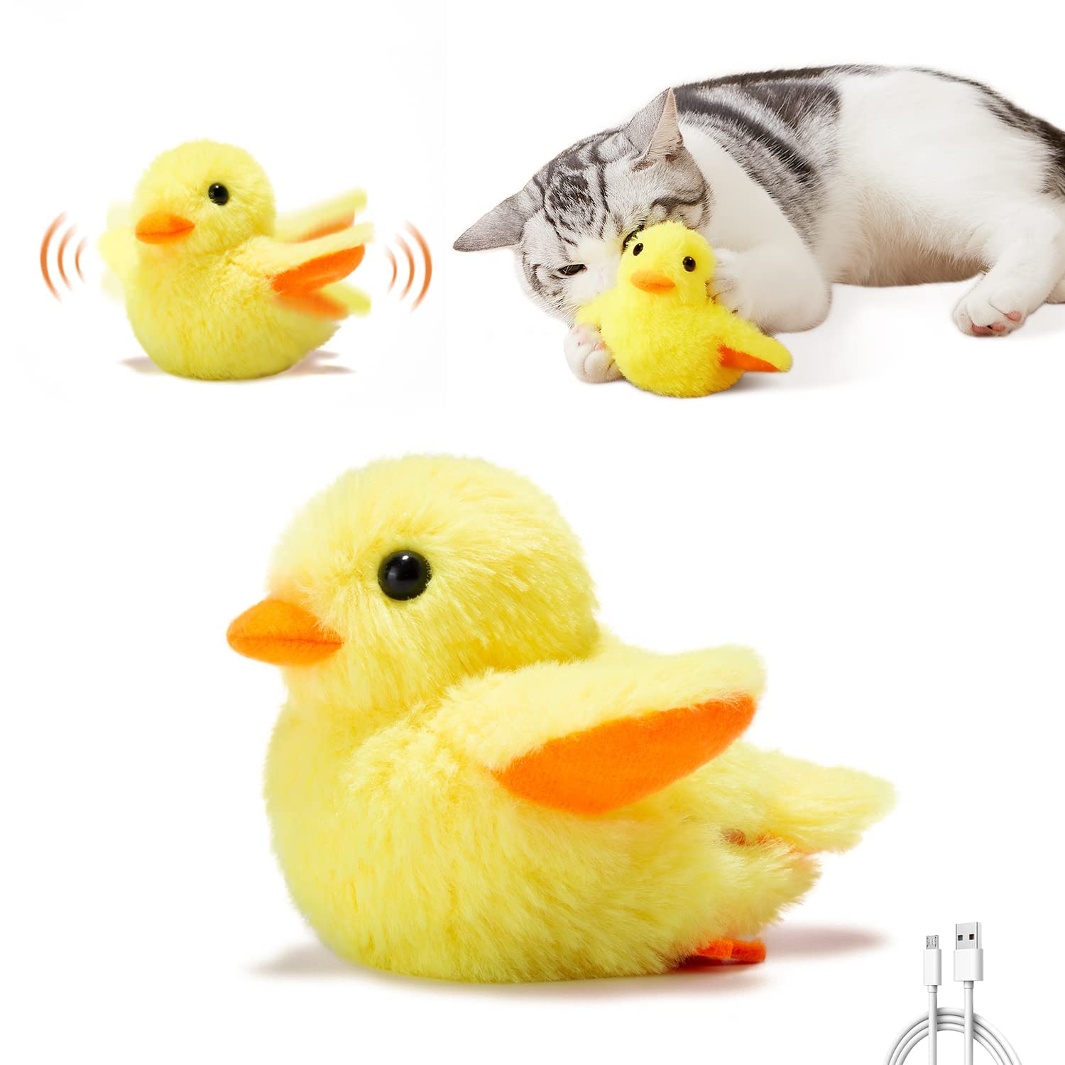 Interactive Cat Toy Bird with Hanging Wand, Squeaky Plush Teaser for Indoor Cats