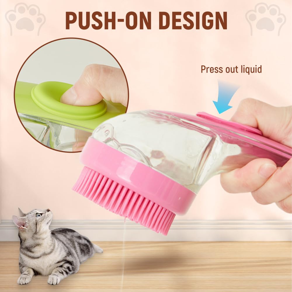 2 in 1 Dog Bathing Grooming Massage Brush with Shampoo Dispenser