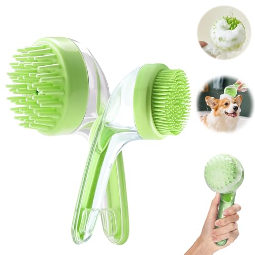 Pet Bath Brush with Shampoo Dispenser, Soft Silicone Grooming Brush for Dogs & Cats
