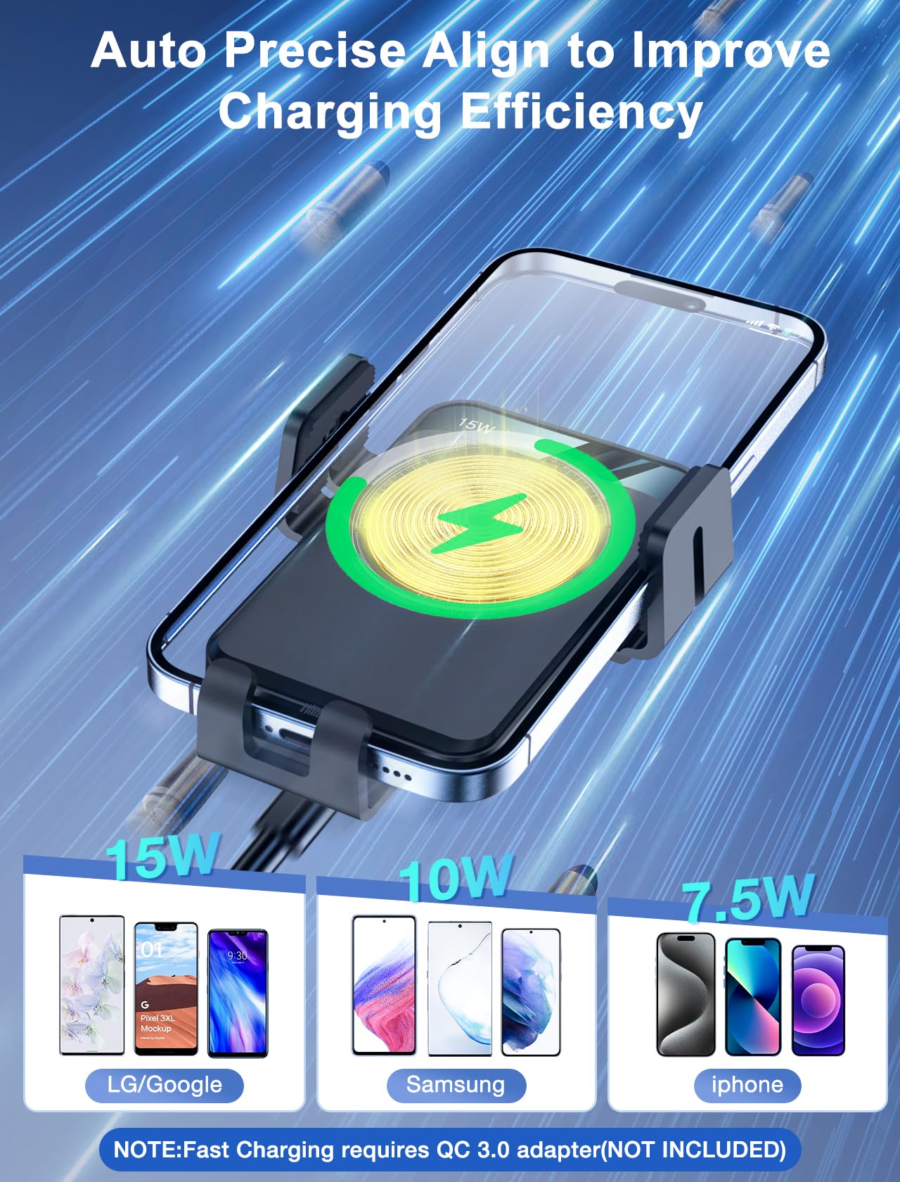 Wireless Car Charger,  Auto-Clamping Car Mount