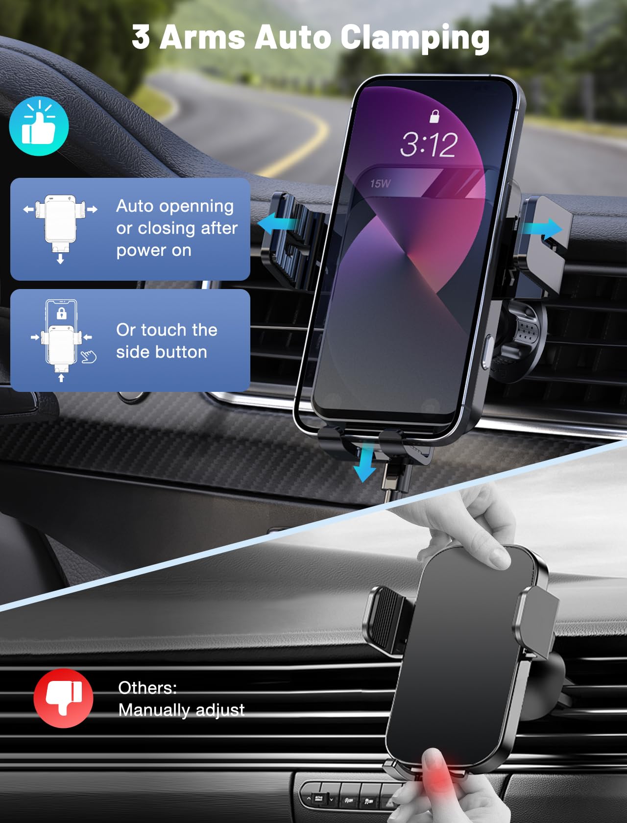Wireless Car Charger,  Auto-Clamping Car Mount