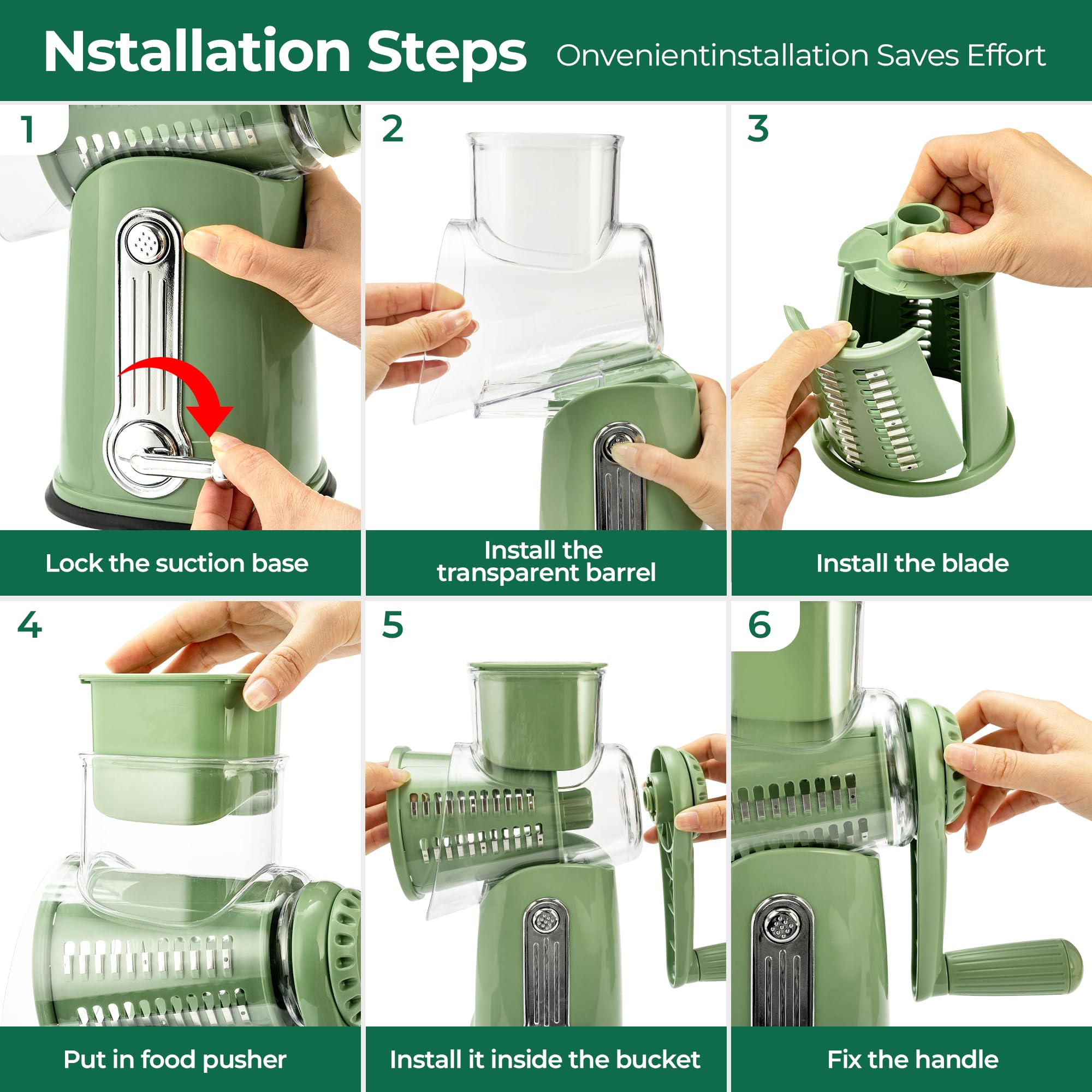 Rotary Cheese Grater with Handle - Vegetable Shredder