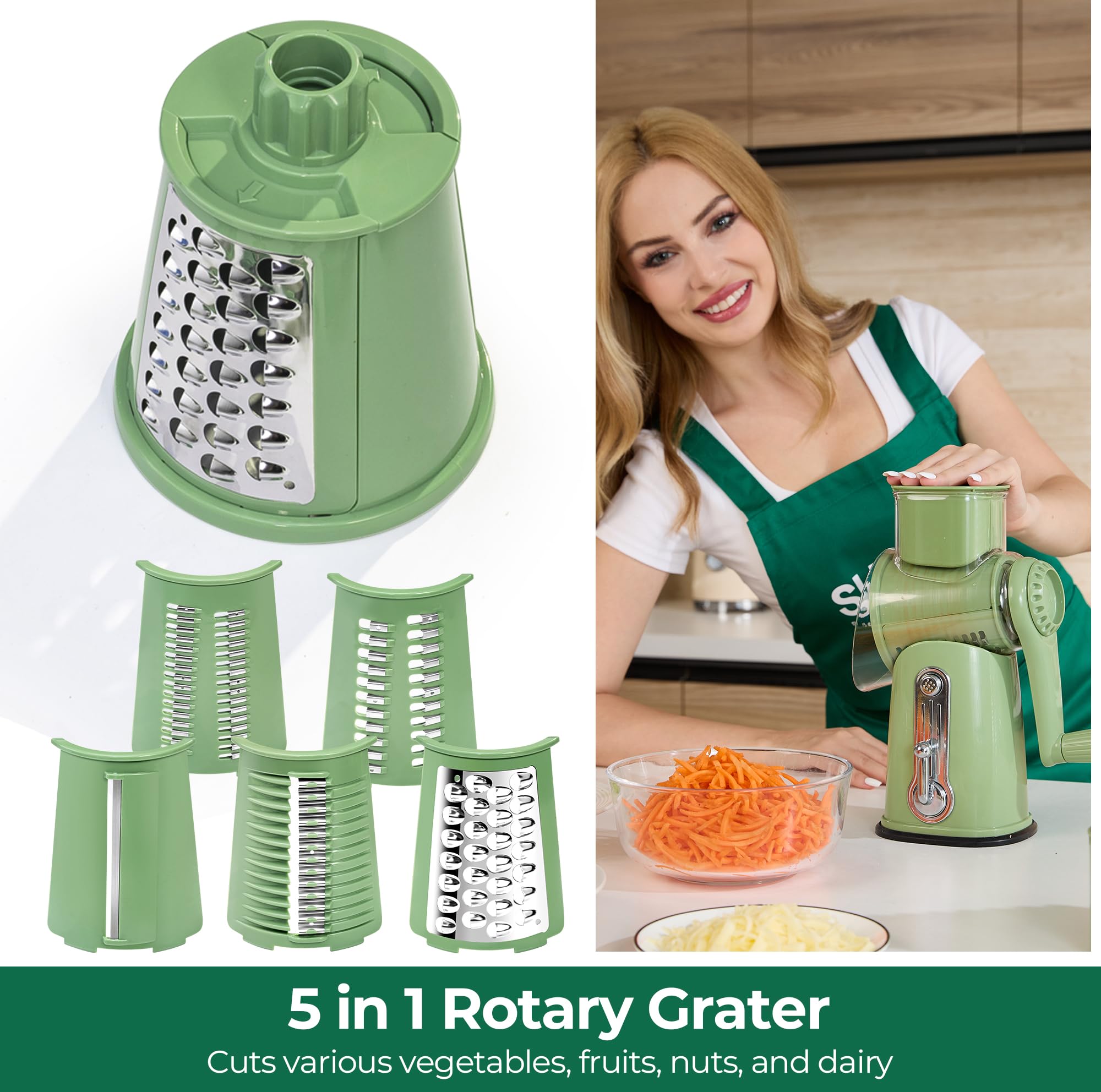 Rotary Cheese Grater with Handle - Vegetable Shredder