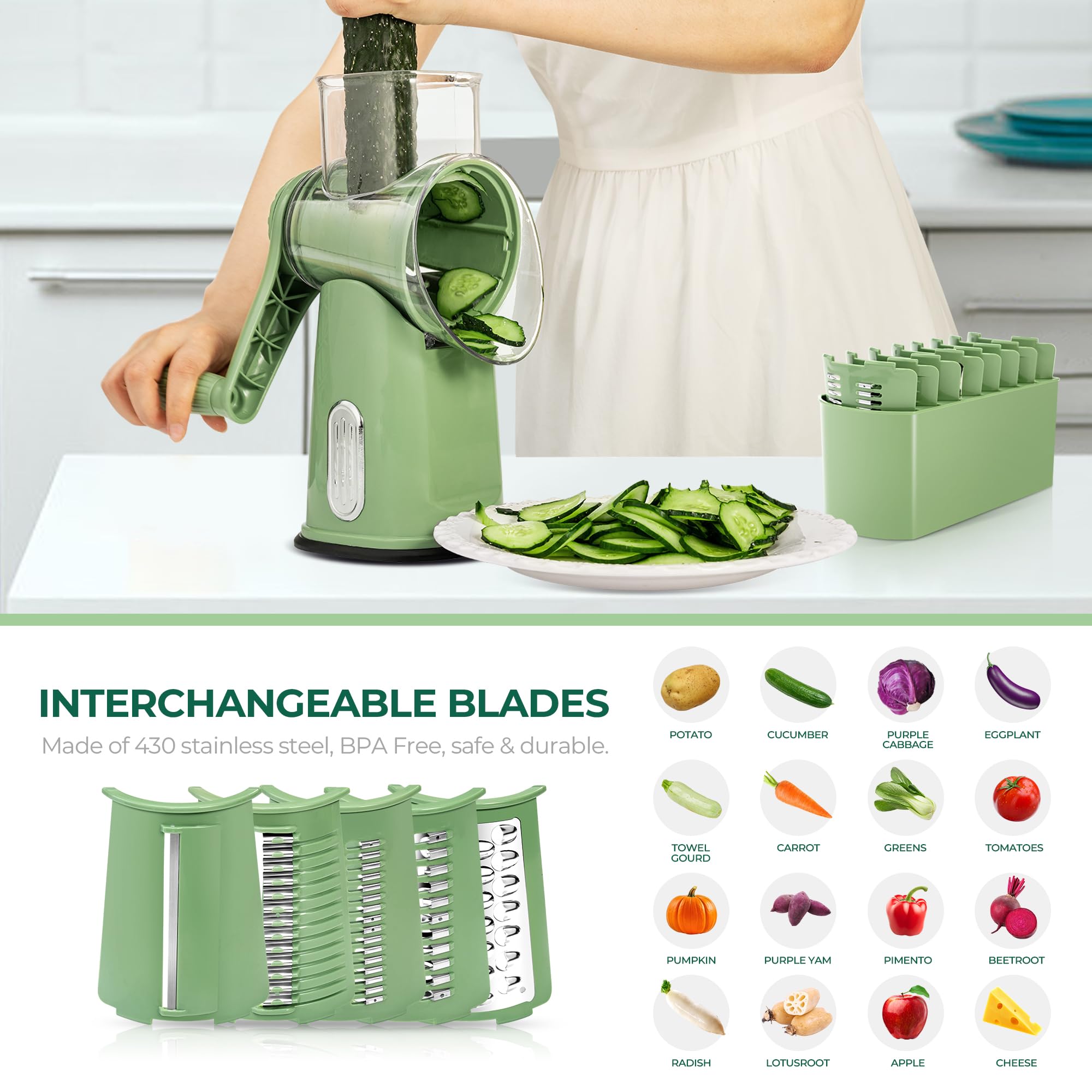 Rotary Cheese Grater with Handle - Vegetable Shredder