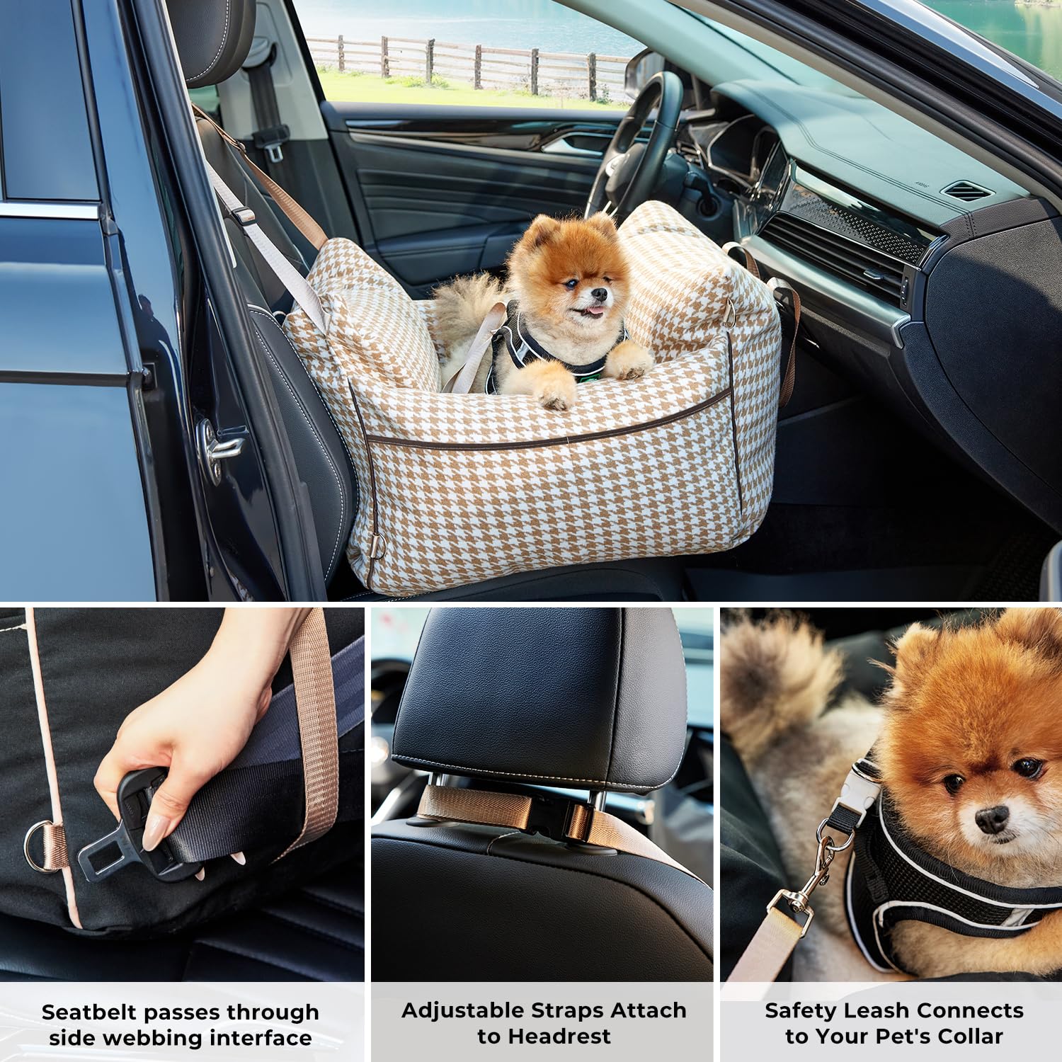 Car Seat for Small Pets - Waterproof Pet Booster Seat for Car with Clip-On Safety Leash