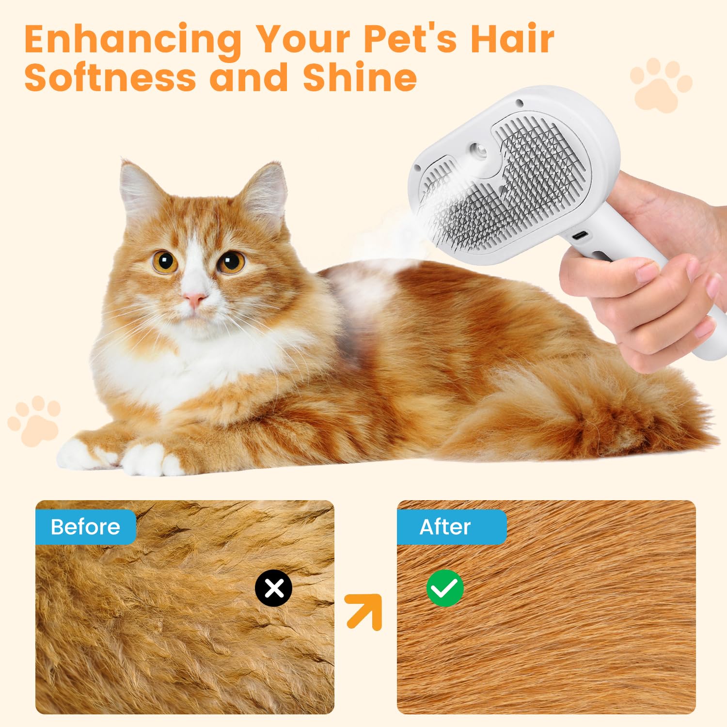 Pet Steam Brush for Indoor Cats & Dogs