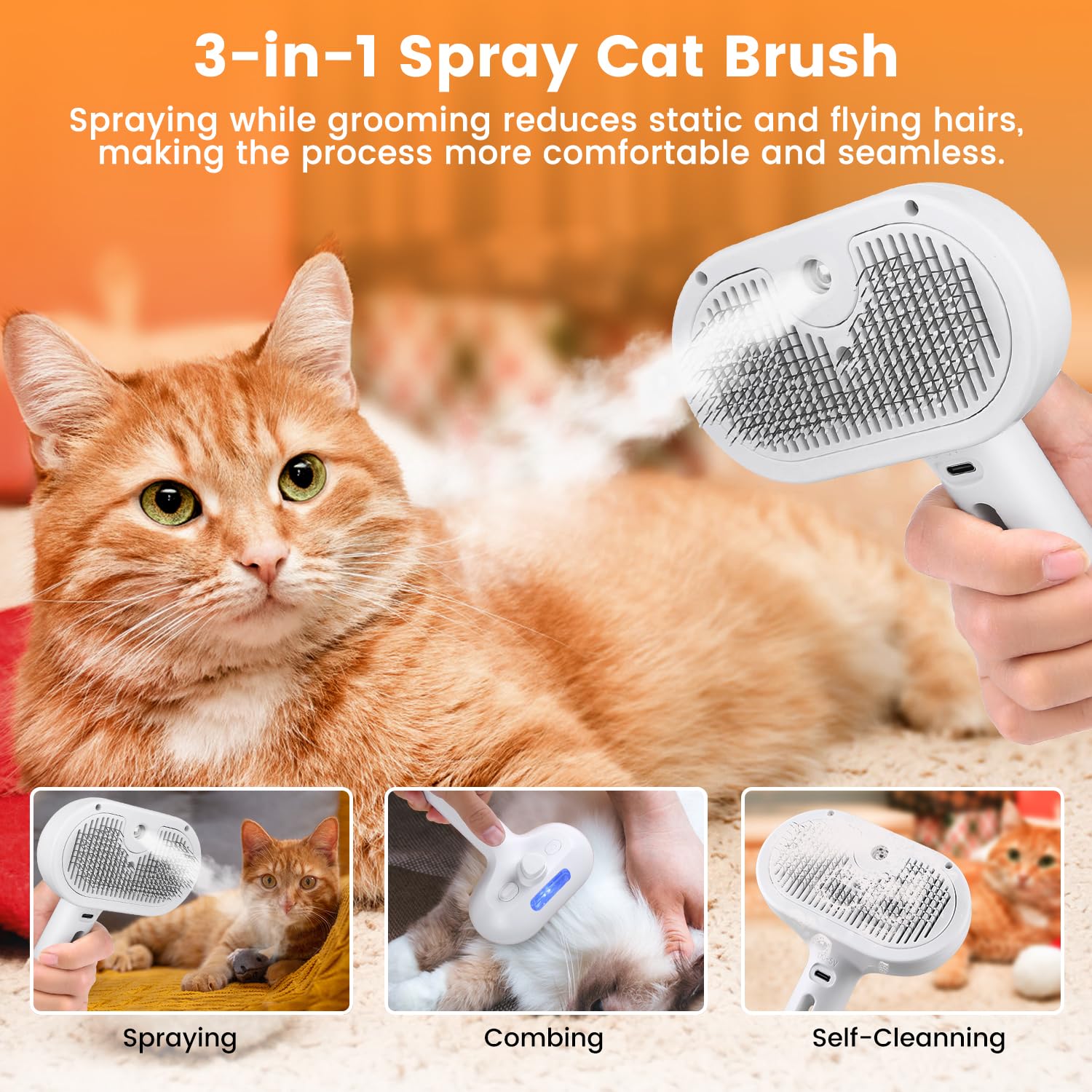 Pet Steam Brush for Indoor Cats & Dogs