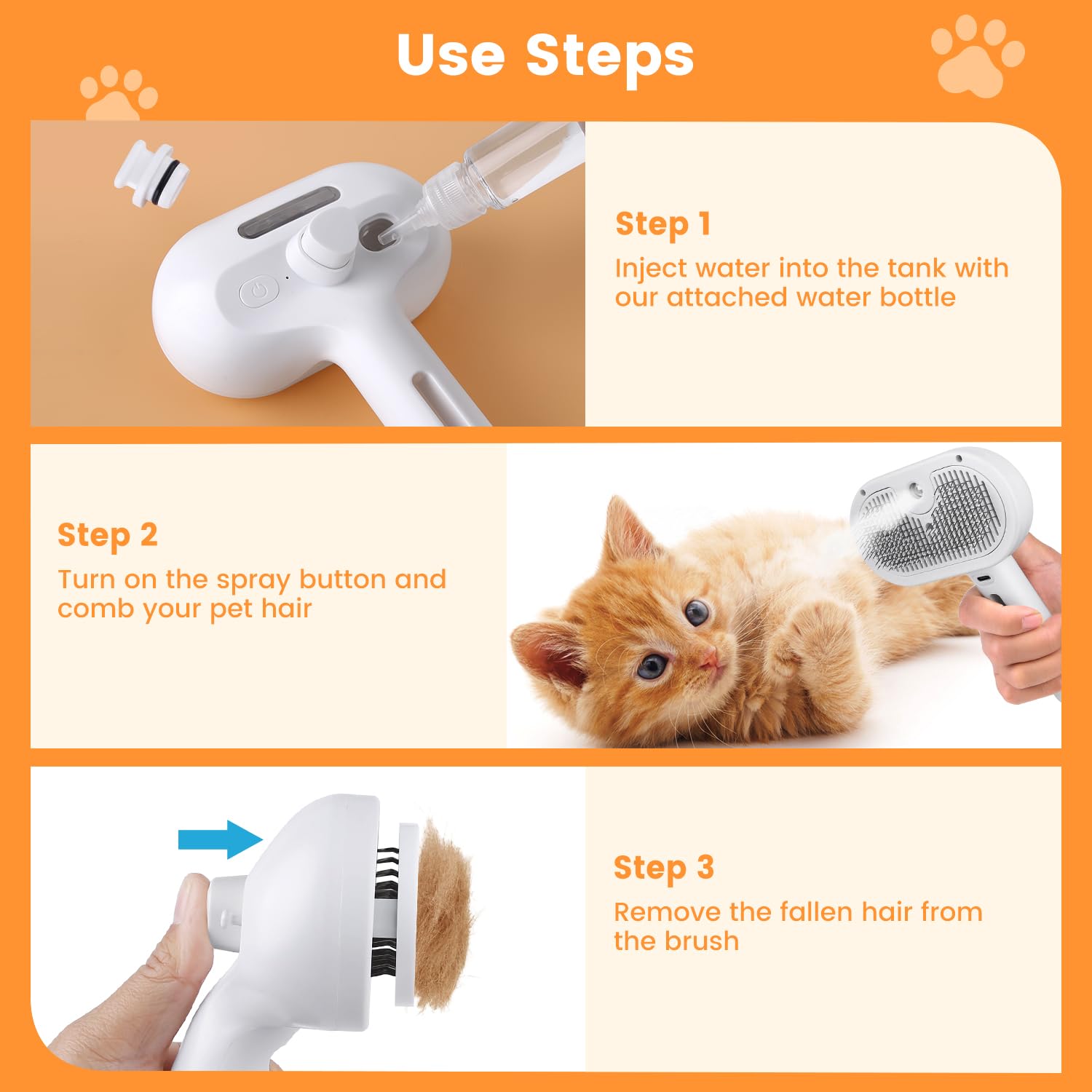 Pet Steam Brush for Indoor Cats & Dogs