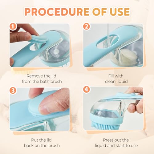 Pet Bath Brush with Shampoo Dispenser, Soft Silicone Grooming Brush for Dogs & Cats