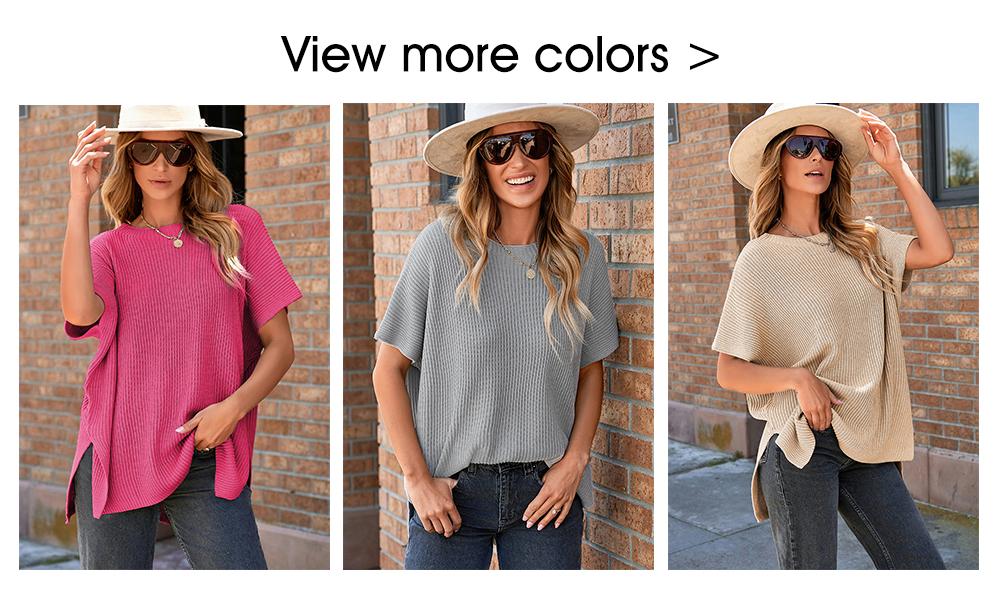 Shewin Women's Casual Oversized Solid Knit Pullover Sweater with Puff Short Sleeves, Round Neck and Side Slit, Lady, Piece, Elegance,back to school,back to school shopping, Women's Clothes
