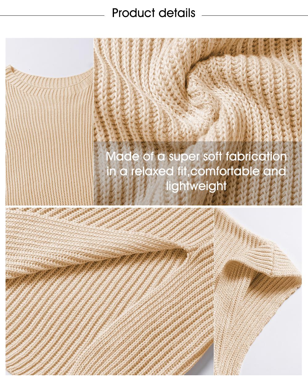 Shewin Women's Casual Oversized Solid Knit Pullover Sweater with Puff Short Sleeves, Round Neck and Side Slit, Lady, Piece, Elegance,back to school,back to school shopping, Women's Clothes